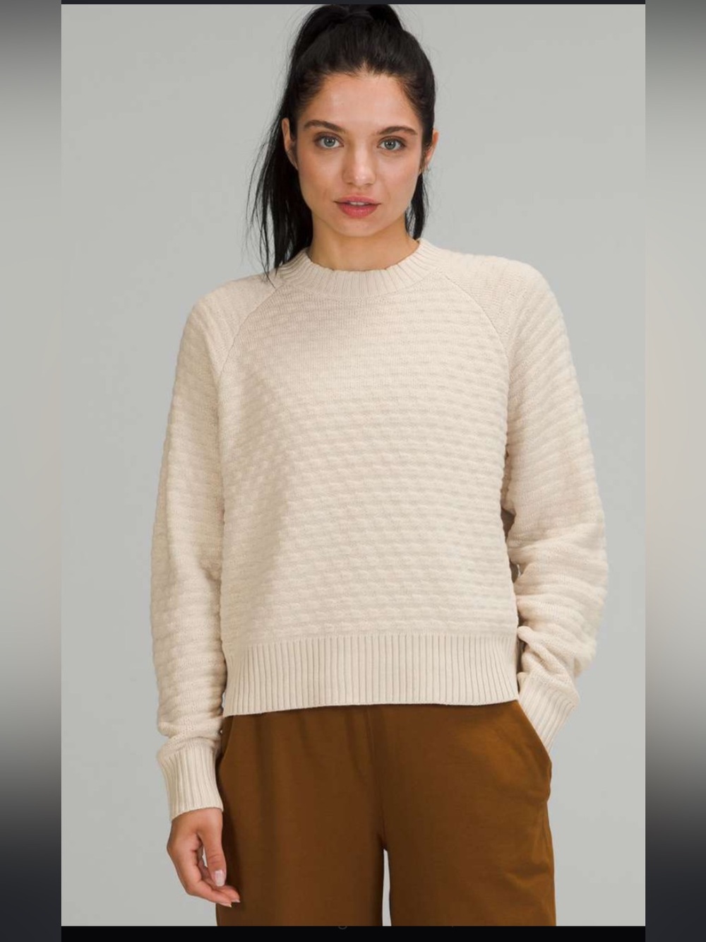 Size 8 Lululemon Texture Play Crew Sweater, Cashmere blend , White Opal